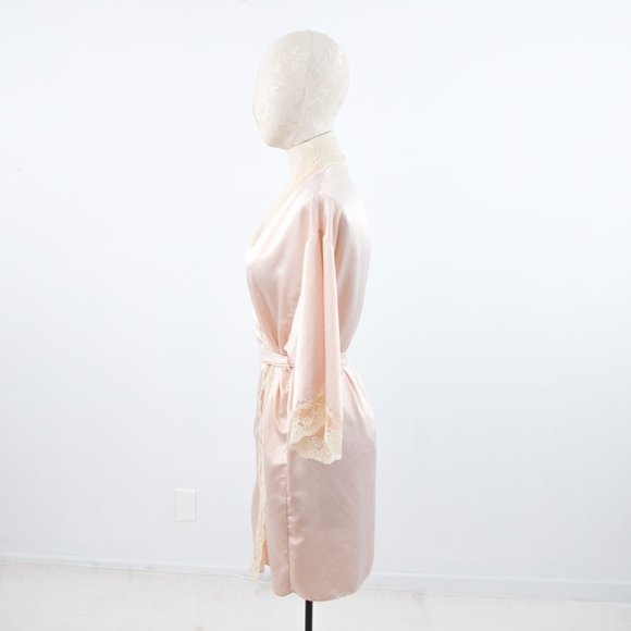 SOLD Luxury S Robe Satin Lace Kimono Pink Hollywood Glam Wedding Bridal Gift - Picture 3 of 10